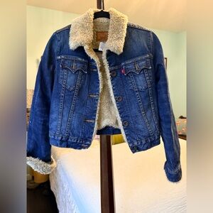 Levi's Women's Dark Blue Denim Jacket with Cream Sherpa